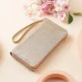 Sparkling glitter long wallet for women with wrist strap, stylish zip-around purse daily use. - YF30 Light Gold