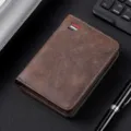 Classic vintage men's short leather wallet with card slots and stylish retro design. - Without Label / Coffee