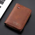Brown leather men key case vintage zipper coin purse card holder wallet variant view. - With Logo / Brown