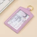 Portabadge verticale in pelle PU spessa Custodia per carte d'identità con anello - Y-06 viola chiaro