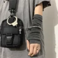 Grey striped fingerless arm warmers with a trendy Y2K streetwear aesthetic style - Dark Grey