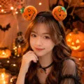 Cute plush Halloween pumpkin headband and choker set for festive party costumes - 7# Yellow Monster Face