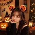 Cute orange plush pumpkin headband variant for Halloween party costume hair accessory - 4# Black Monster Face