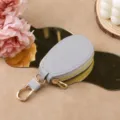 Grey Leather Car Key Case Mini Zipper Key Holder Pouch with Gold Hardware for Men and Women - Gray