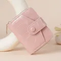Pink crocodile pattern women short wallet, multi-card slot daily purse with zipper. - A-012 Pink