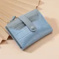 Women short wallet cute card holder compact folding purse stylish crocodile pattern blue new - Light Blue