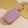 Astuccio per chiavi auto glitterato rosa con parti dorate e custodia con cerniera. - Oro rosa
