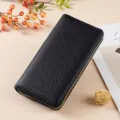 Elegante portafoglio lungo in pelle nera da donna con pratica chiusura lampo. - D-013 Nero