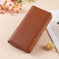 Portafoglio lungo in pelle marrone motivo litchi da donna con chiusura lampo e grande capacità. - D-013 Marrone