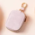 Custodia protettiva in pelle PU tinta unita compatibile con AirPods, gancio dorato portatile. - 9126 Rosa