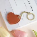 Brown leather heart keychain cute bag charm metal ring pendant aesthetic accessory variant - Brown