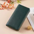 Portafoglio lungo da donna verde scuro con zip, texture in pelle martellata e capiente. - D-013 Verde scuro