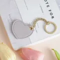 Heart leather keychain cute bag pendant gold chain metal ring grey leather accessory charm - Gray
