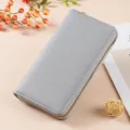 Grey long zipper wallet for women, soft litchi grain leather purse with large capacity design. - D-013 Light Gray