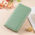 Green litchi pattern long leather wallet women large capacity zipper purse card holder - D-013 Light Green