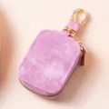 Custodia protettiva per AirPods in pelle rosa unito con portachiavi e cerniera dorati. - 9126 Rosso rosa