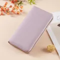Women's long zipper wallet, lavender litchi pattern soft leather large capacity coin purse - D-013 Light Purple