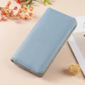 Women long zip wallet light blue lychee pattern soft leather large capacity coin purse - D-013 Light Blue