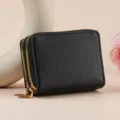 Nero motivo litchi doppia cerniera portafoglio corto porta carte compatto elegante e pratico. - Nero