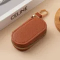 Astuccio portachiavi in pelle marrone con motivo litchi, zip e gancio per chiavi auto quotidiane - 9121 Marrone