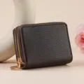 Portafoglio corto marrone scuro con doppia cerniera e motivo litchi porta carte donna - Caffè Scuro