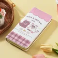 Simpatico Portafoglio Lungo Gatto Cartoon Rosa A Quadri In Pelle PU Con Chiusura Lampo - Stile Gattino(3112-4) / bianco-rosa