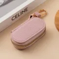 Astuccio per chiavi in pelle testurizzata litchi rosa, custodia con cerniera per chiavi. - 9121 Rosa