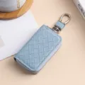 Custodia per Chiavi Auto in Pelle Intrecciata Blu Portachiavi con Cerniera - 9110 Azzurro