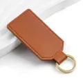 Portachiavi in pelle PU marrone anello quadrato minimalista elegante con anello metallico - Y-03 Marrone