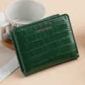 Portafoglio verde bifold coccodrillo, piccolo portamonete con zip da donna stile elegante. - H9120 Verde