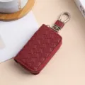 Custodia per chiavi auto in pelle intrecciata rossa con cerniera e gancio in metallo - 9110 Rosso vino