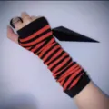 Y2K style red and black striped knitted fingerless arm warmers for gothic punk look - Black and Red