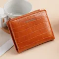 Portafoglio corto da donna con motivo coccodrillo e cerniera tasca portamonete elegante - H9120 Marrone