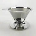 Stainless steel coffee filter cone with stand double layer mesh dripper details view - 125x88mm