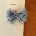 Elegant leopard print mesh bow banana hair clip in blue organza for voluminous hairstyles - Blue Leopard Bow Banana Clip
