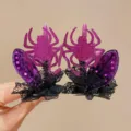 Funkelnde lilafarbene Spinnen-Haarspangen für Halloween mit schwarzer Spitze für Partys - Stil 11 Violette Spinnen Haarklammern (Paar)