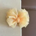 Exquisite yellow plaid organza bow banana hair clip with vertical teeth for women - Gingham Mesh Gauze Bow Banana Clip / Yellow