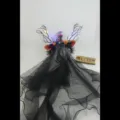 Gothic Halloween headband with long black mesh veil, branch horns, and LED fairy lights - 13# Black Cat with Purple Hat Branch Headband Veil (with Lights)
