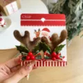 Primer plano de clips navideños para el cabello con astas de reno y lazos - 2 Piezas/Juego / 22 # Christmas antler hair clip # Brown wild fruit