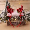 Diadema festiva de cuernos de reno rojos con piel sintética blanca para Navidad. - Diadema de cuernos / Cuernos de Reno Rojos