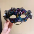 Halloween lace masquerade mask with colorful sequins and skull bows for party decoration - Colorful Skull
