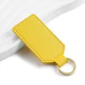 Yellow PU leather keychain with gold ring, minimalist square design, customizable. - Y-03 Lemon Yellow