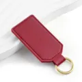 Red PU leather keychain with gold metal ring, minimalist square design for daily use. - Y-03 Wine Red