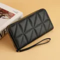 Women's black quilted long wallet with zipper and wrist strap chic fashion daily purse - Long / 007 Long Style Black 02