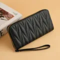 Portafoglio lungo trapuntato nero da donna con laccetto da polso elegante borsa alla moda - Modello lungo / 007 Modello lungo nero