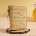 Tarjetero de acordeón acolchado beige monedero compacto con cremallera para mujer - Amarillo Limón