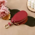 Mini astuccio per chiavi auto in pelle rossa con cerniera dorata e portachiavi unisex stile - Borgogna