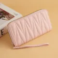 Pink quilted long zipper wallet for women, elegant chic clutch purse with wrist strap. - Long / 007 Pink Long Style