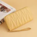 Women long zipper wallet yellow PU leather clutch wrist strap quilted purse chic design - Long / 007 Yellow Long Style