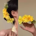 Elegante fermaglio per capelli con fiori gialli e velo da sposa per acconciature - Pettine per Capelli Floreale 17# / Giallo